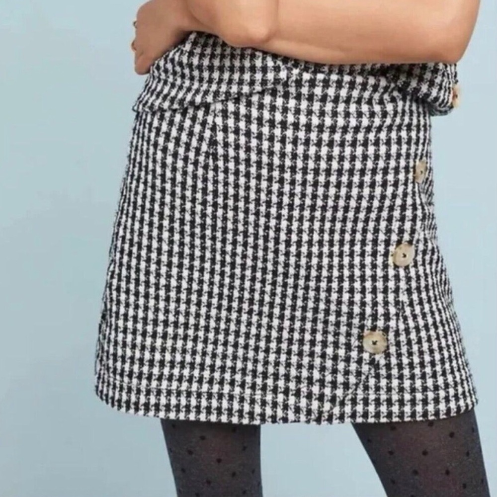 Maeve houndstooth knit black and white button down mini skirt 0
